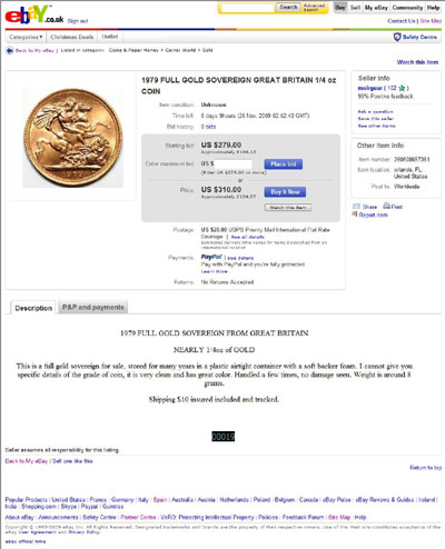 meirgear 1979 FULL GOLD SOVEREIGN GREAT BRITAIN 1/4 oz COIN eBay Auction Listing